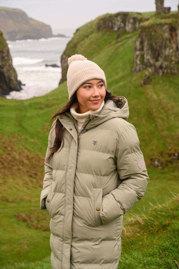 Ladies Lighthouse Savannah Long Padded Coat | Pine, Brushwood & Cocoa - Borderland Muff