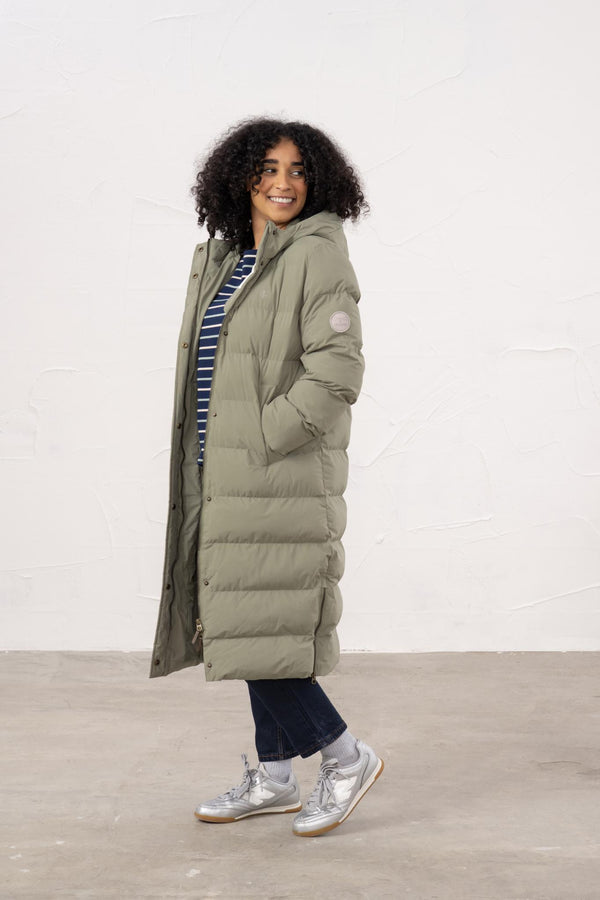 Ladies Lighthouse Savannah Long Padded Coat | Pine, Brushwood & Cocoa - Borderland Muff