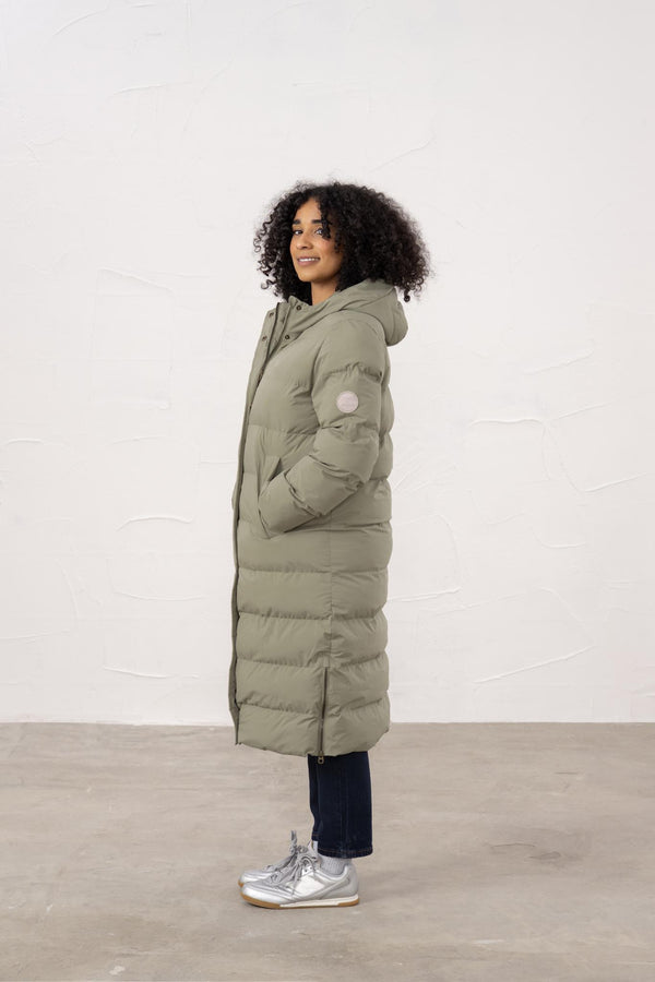 Ladies Lighthouse Savannah Long Padded Coat | Pine, Brushwood & Cocoa - Borderland Muff