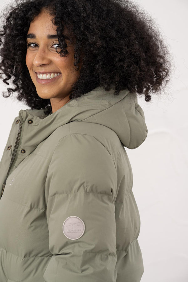 Ladies Lighthouse Savannah Long Padded Coat | Pine, Brushwood & Cocoa - Borderland Muff