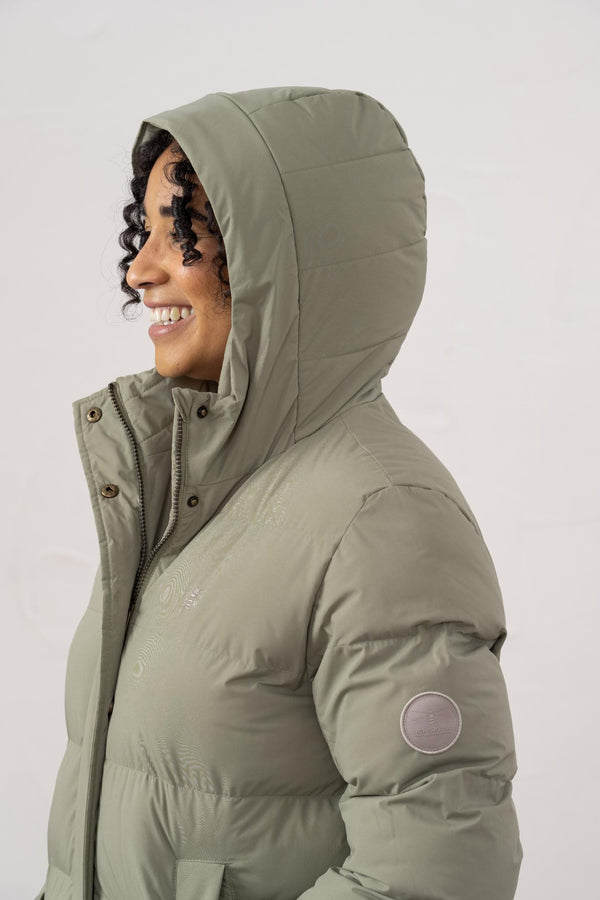 Ladies Lighthouse Savannah Long Padded Coat | Pine, Brushwood & Cocoa - Borderland Muff