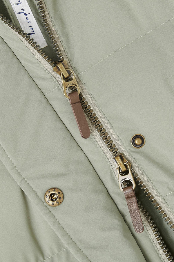 Ladies Lighthouse Savannah Long Padded Coat | Pine, Brushwood & Cocoa - Borderland Muff