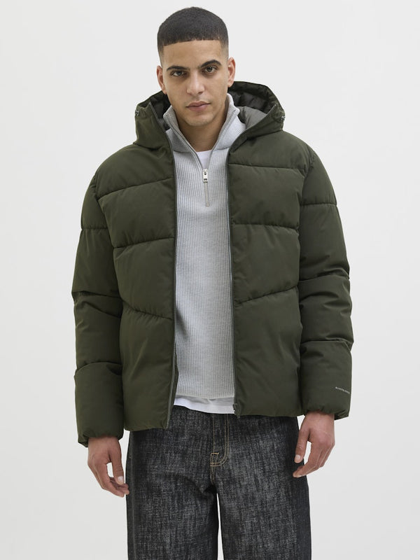 Jack & Jones JJGLOBAL Men’s Puffer Jacket | Recycled Winter Coat with Hood - Borderland Muff