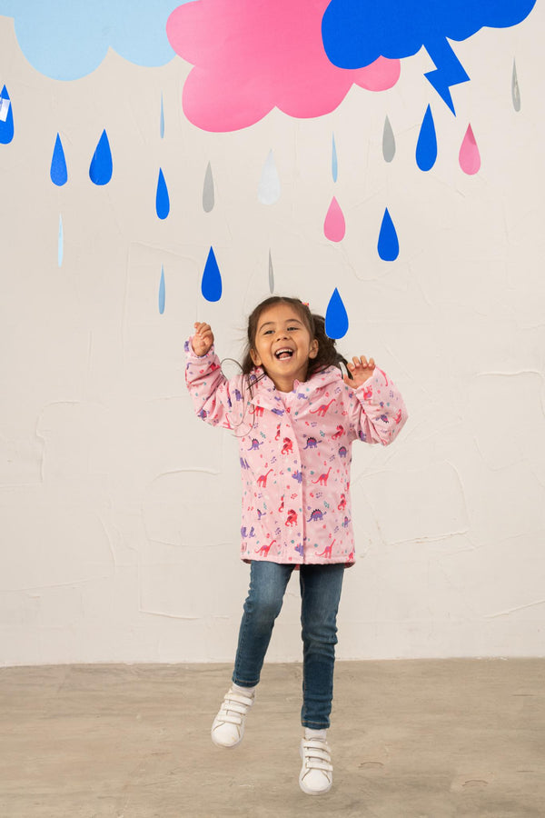Lighthouse Girls Freya Waterproof Jacket – Pink Dino or Blue Garden Print - Borderland Muff