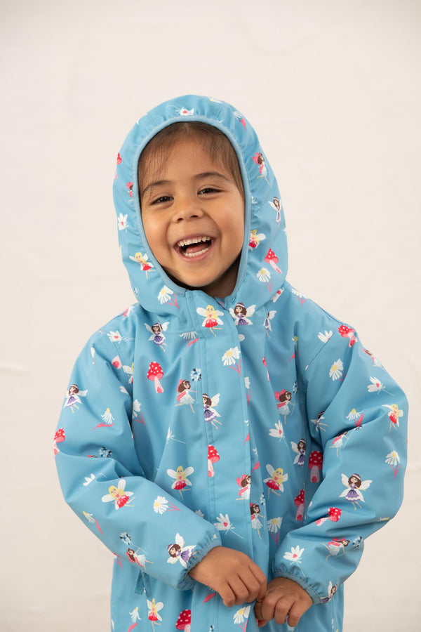Lighthouse Girls Freya Waterproof Jacket – Pink Dino or Blue Garden Print - Borderland Muff