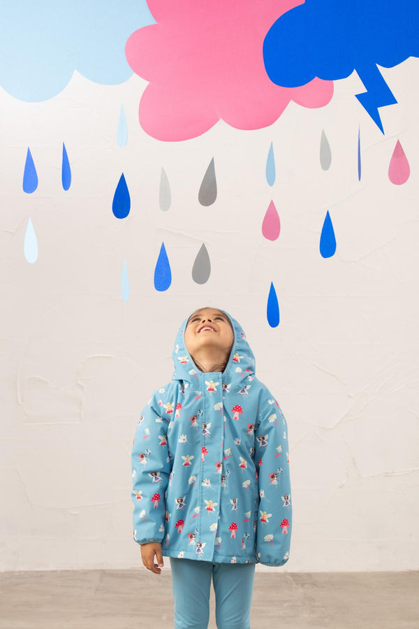 Lighthouse Girls Freya Waterproof Jacket – Pink Dino or Blue Garden Print - Borderland Muff