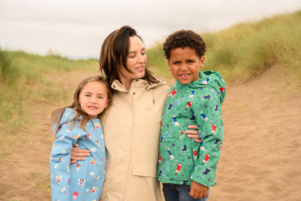 Lighthouse Girls Freya Waterproof Jacket – Pink Dino or Blue Garden Print - Borderland Muff