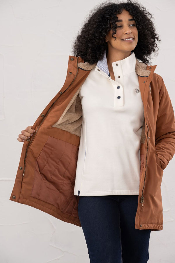 Lighthouse Scarlet Ladies Waterproof Coat – Faux Fur Lined, Breathable Mid-Hip Jacket