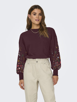 Buy wine ONLY ONLBROOKE Flower Sweatshirt | Women’s Pullover – Borderland Muff