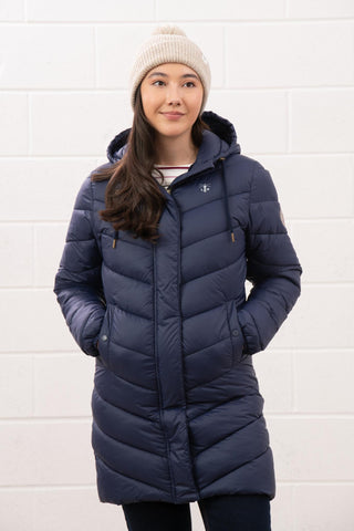 Buy navy Lighthouse Laurel Ladies Coat | Warm Mid-Length Padded Jacket – Borderland Muff