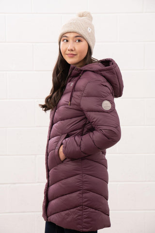 Buy cranberry Lighthouse Laurel Ladies Coat | Warm Mid-Length Padded Jacket – Borderland Muff