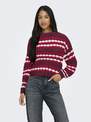 Buy maroon JDY Celeste Striped Pullover | Women’s Knit Jumper – Borderland Muff