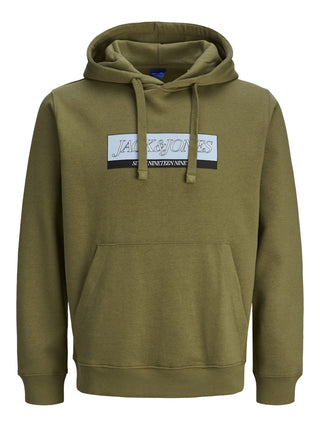 Buy olive Jack &amp; Jones JORINWOOD Block Branding Sweat Hoodie | Men’s Organic Cotton Hoodie