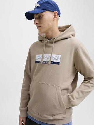 Buy mocha Jack &amp; Jones JORINWOOD Block Branding Sweat Hoodie | Men’s Organic Cotton Hoodie
