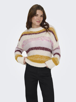 Buy harvest-gold ONLY Alyssa Life Stripe Knit Jumper | Women’s Pullover Ireland