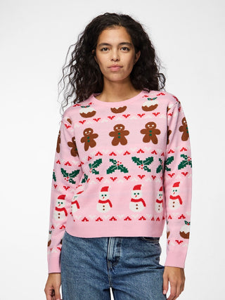 PCJOLLY XMAS Women’s Festive Knit Pullover – Prism Pink Christmas Jumper