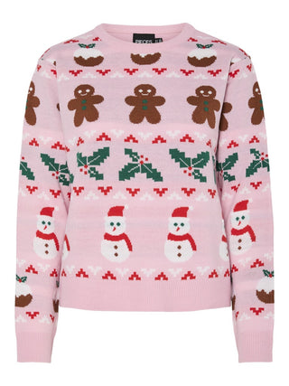 PCJOLLY XMAS Women’s Festive Knit Pullover – Prism Pink Christmas Jumper