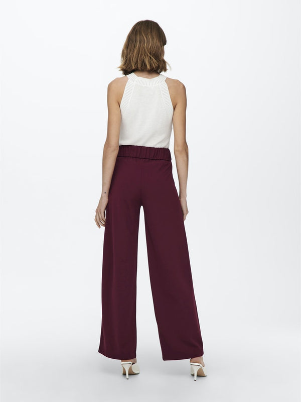 JDY Geggo Wide Leg Elasticated Waist Trousers 32" leg-WINE