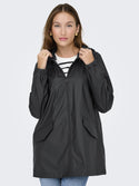 JDY Mulan Ladies Water-Resistant Raincoat with Hood – Black, Taupe