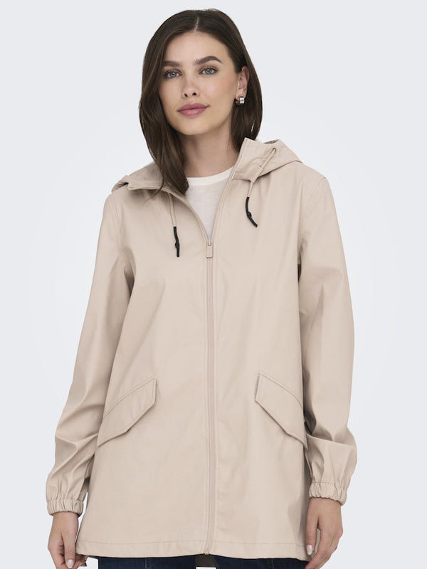 JDY Mulan Ladies Water-Resistant Raincoat with Hood – Black, Taupe