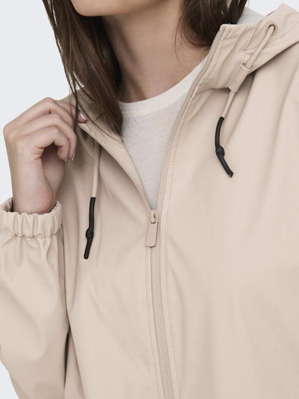 JDY Mulan Ladies Water-Resistant Raincoat with Hood – Black, Taupe