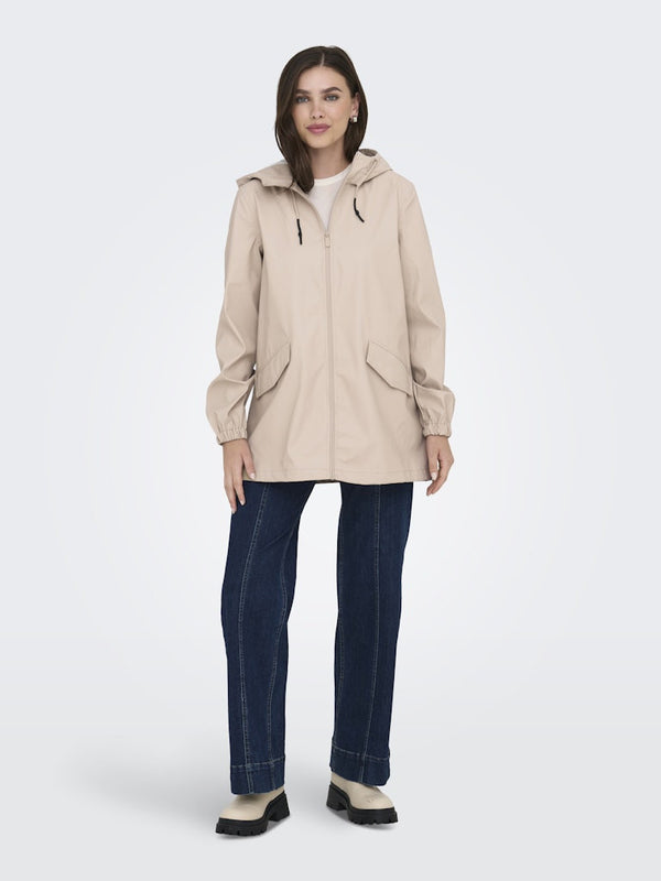 JDY Mulan Ladies Water-Resistant Raincoat with Hood – Black, Taupe