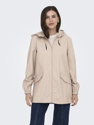 JDY Mulan Ladies Water-Resistant Raincoat with Hood – Black, Taupe