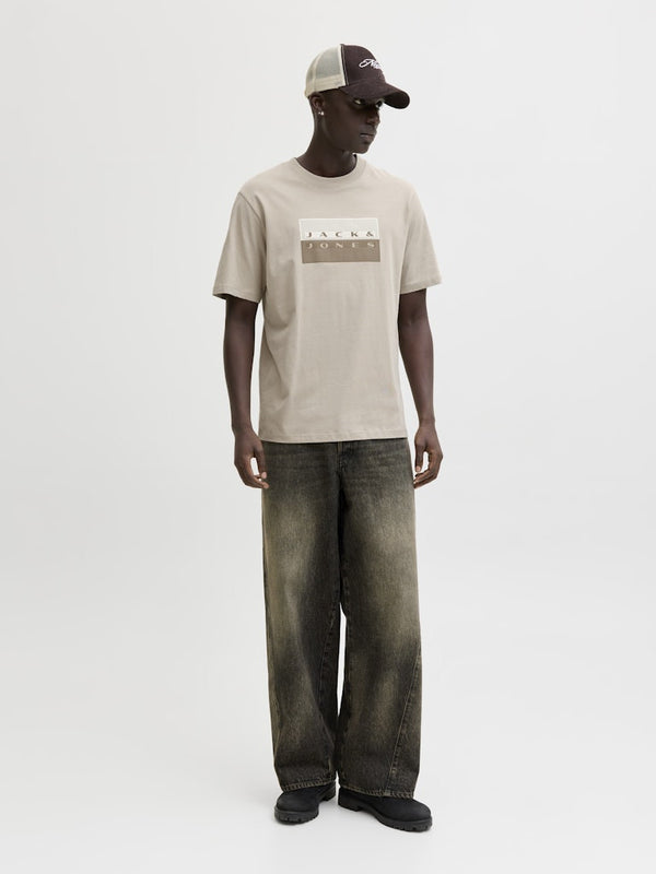 Jack & Jones JCOFUSION Men’s Dots Print T-Shirt – Blue & Taupe - Borderland Muff