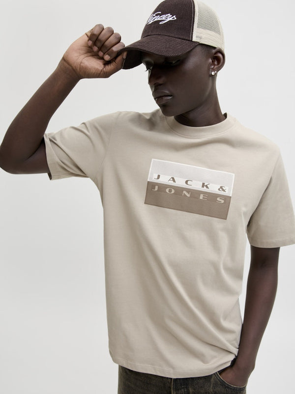 Jack & Jones JCOFUSION Men’s Dots Print T-Shirt – Blue & Taupe - Borderland Muff