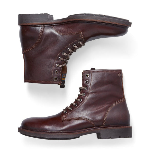 Jack & Jones Tanner Leather Boots Brandy Brown | Men’s Boots Ireland - Borderland Muff