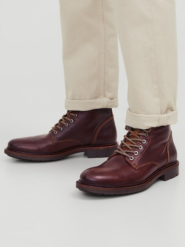 Jack & Jones Tanner Leather Boots Brandy Brown | Men’s Boots Ireland - Borderland Muff