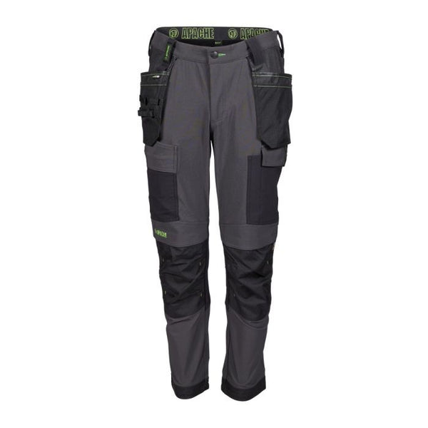 Apache Calgary men’s slim fit 4-way stretch grey work trousers with Cordura® knees, holster and cargo pockets; water-repellent, abrasion-resistant - Borderland Muff