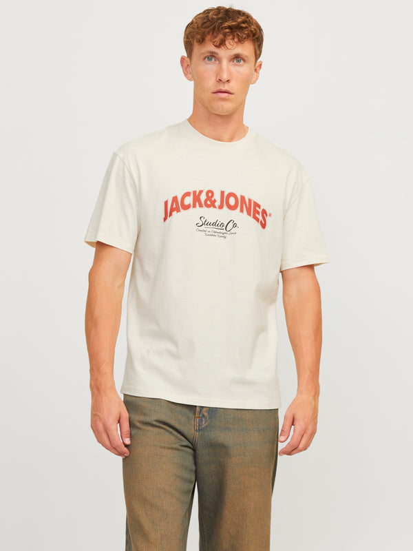 Jack & Jones Mens Relaxed Fit 100% Cotton Bronx T-shirt-CREAM