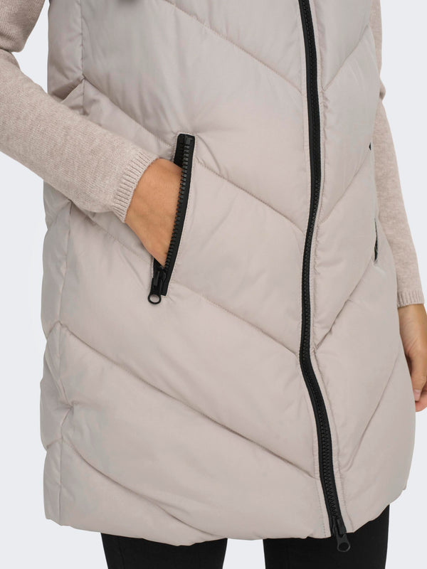 JDY Ladies Skylar long Hooded Bodywarmer -GREY