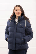 Ladies Lighthouse Margot Short Padded Jacket in Navy – recycled polyester, detachable hood jacket