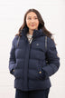 Ladies Lighthouse Margot Short Padded Jacket in Navy – recycled polyester, detachable hood jacket