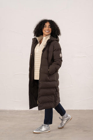 Ladies Lighthouse Savannah Long Padded Coat in Cocoa – women’s warm winter coat with hood