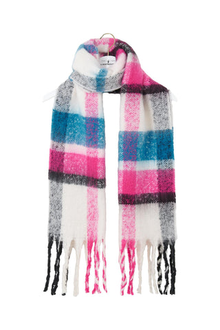 Lighthouse Scarf in Pink Deep Teal Black – cosy soft-touch winter accessory