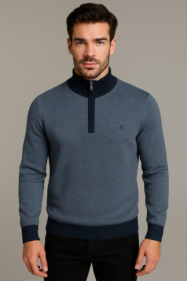 Mineral Mens River 1/4 Zip Knitted Sweatshirt-BLUE - Borderland Muff