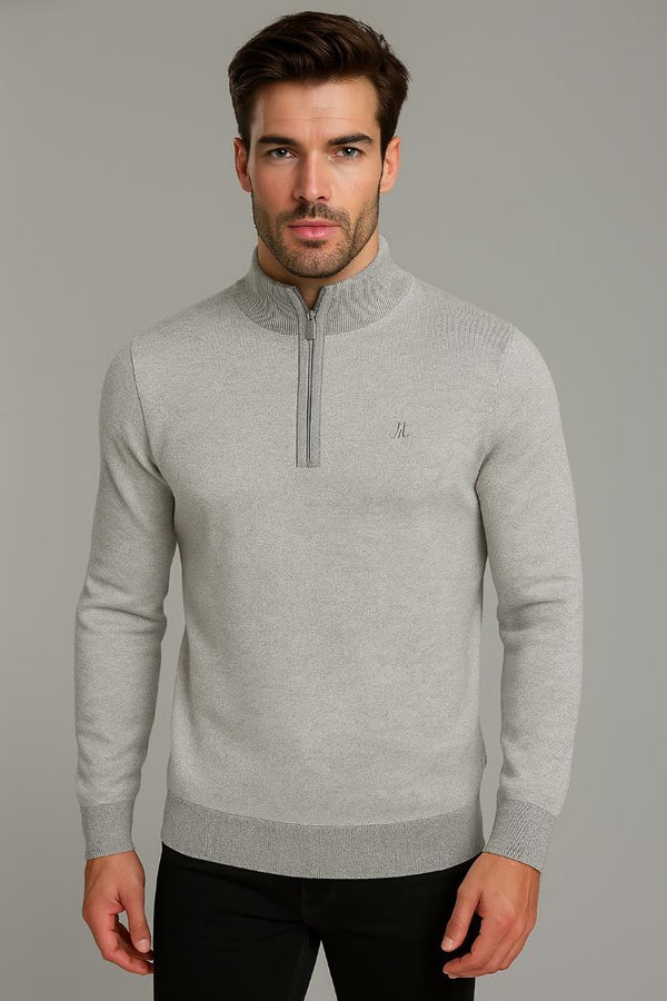 Mineral Mens River 1/4 Zip Knitted Sweatshirt-GREY - Borderland Muff