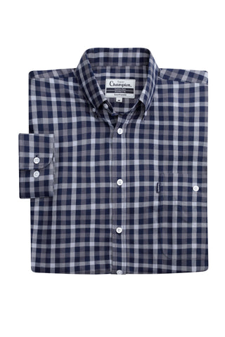 Navy check casual work shirt by Champion - Borderland Muff