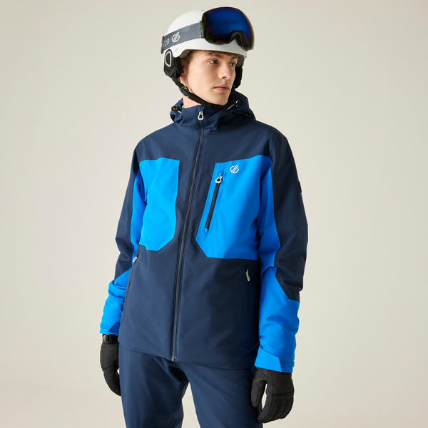 Dare2b Eagle IV men’s ski jacket in Athletic blue and navy, front view on model
