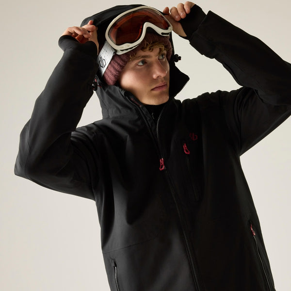 Dare2b Eagle IV Men's Ski Jacket in Black with adjustable Hood Detail
