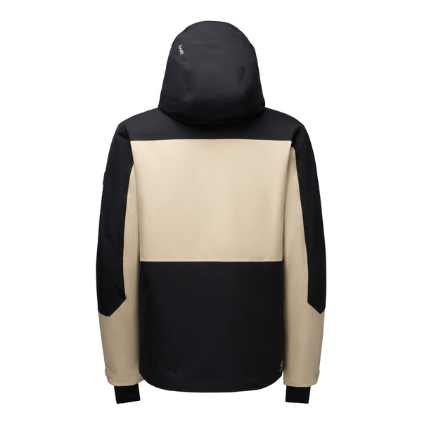 Dare2b Eagle IV Men's Ski Jacket in Pepper – Back product view showing beige back panel and black hood
