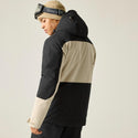 Dare2b Eagle IV Men's Ski Jacket in Pepper – Model back view of black and beige ski jacket

