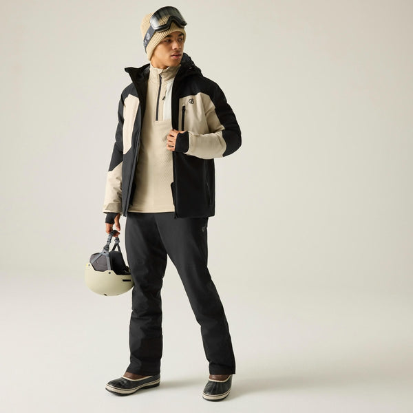 Dare2b Eagle IV Men's Ski Jacket in Pepper – Full length model view wearing ski jacket with black ski trousers
