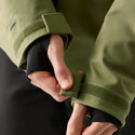 Dare2b Halfpipe IV Olive ski jacket adjustable cuffs and inner thumb-loop cuffs
