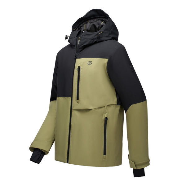 Dare2b Mens Halfpipe IV Olive waterproof ski jacket angled front product view
