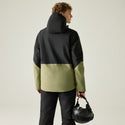 Back of Dare2b Mens Halfpipe IV Olive ski jacket worn by model
