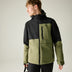 Model wearing Dare2b Mens Halfpipe IV Olive and Black ski jacket front view
